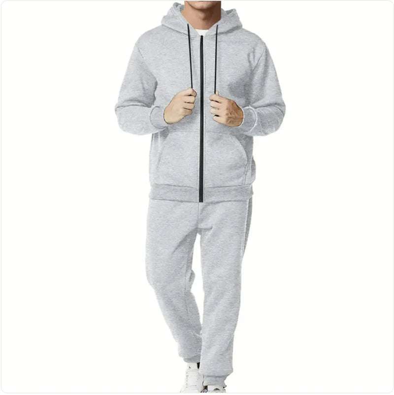 Casual Solid Color Hooded Zip Cardigan Set - Mike's Gear 