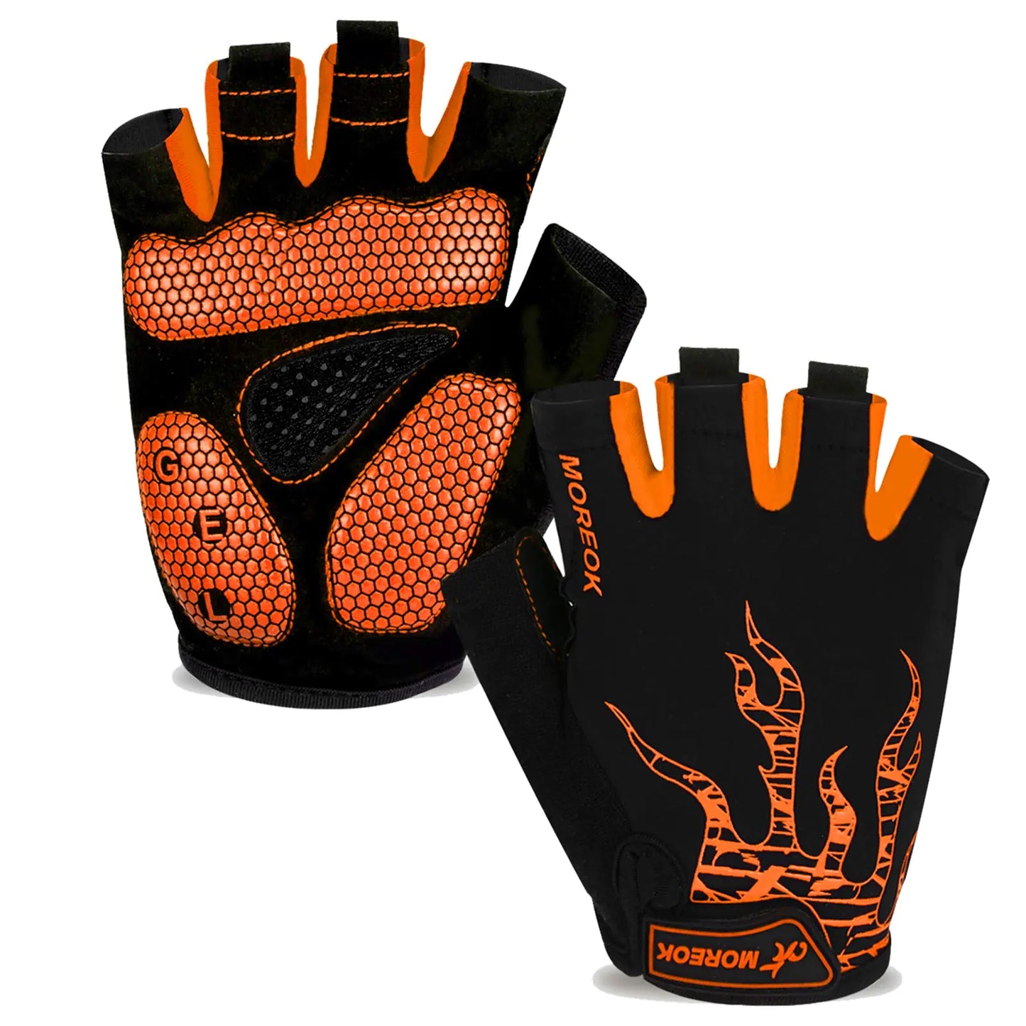 MOREOK Cycling Gloves Bike Gloves for Men/Women-[5MM Gel Pad] Biking Gloves Half Finger Bicycle Gloves Exercise Workout Gloves for Cycling/Weight Lifting/Gym/Motorcycle/Rowing Orange XX-Large