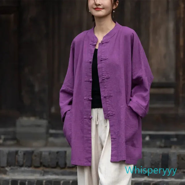 Women's Cotton Hemp Zen Cardigan - Traditional Kung Fu Style
