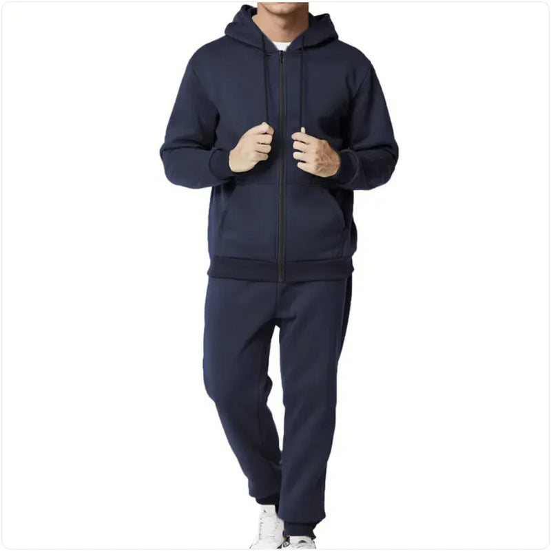 Casual Solid Color Hooded Zip Cardigan Set - Mike's Gear 