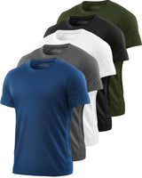 5 Pack Mesh Workout Shirts for Men Dry Fit Gym Shirts Quick Dry Athletic Short Sleeve T-Shirt Moisture Wicking X-Large 1 Black 1 Gray 1 White 1 Blue 1 Green - Mike's Gear 
