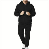 Casual Solid Color Hooded Zip Cardigan Set - Mike's Gear 