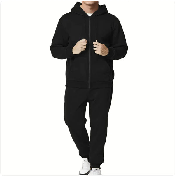 Casual Solid Color Hooded Zip Cardigan Set - Mike's Gear 