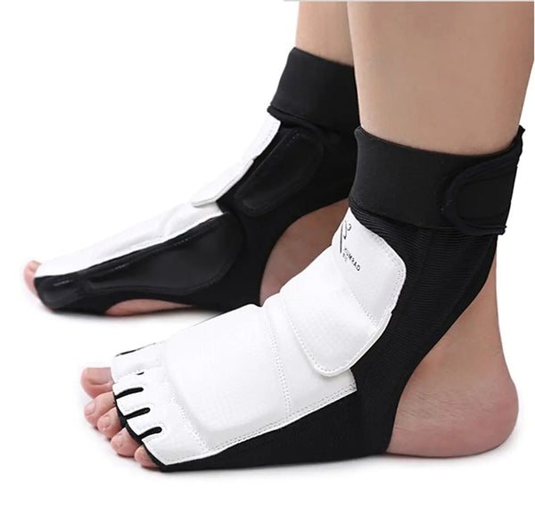 Wonzone Taekwondo Boxing Foot Protector Gear Martial Arts Training Sparring Gear Muay Thai Kung Fu Tae Kwon Do Feet Protector TKD Foot Gear Support for Men Women Kids (White Large)