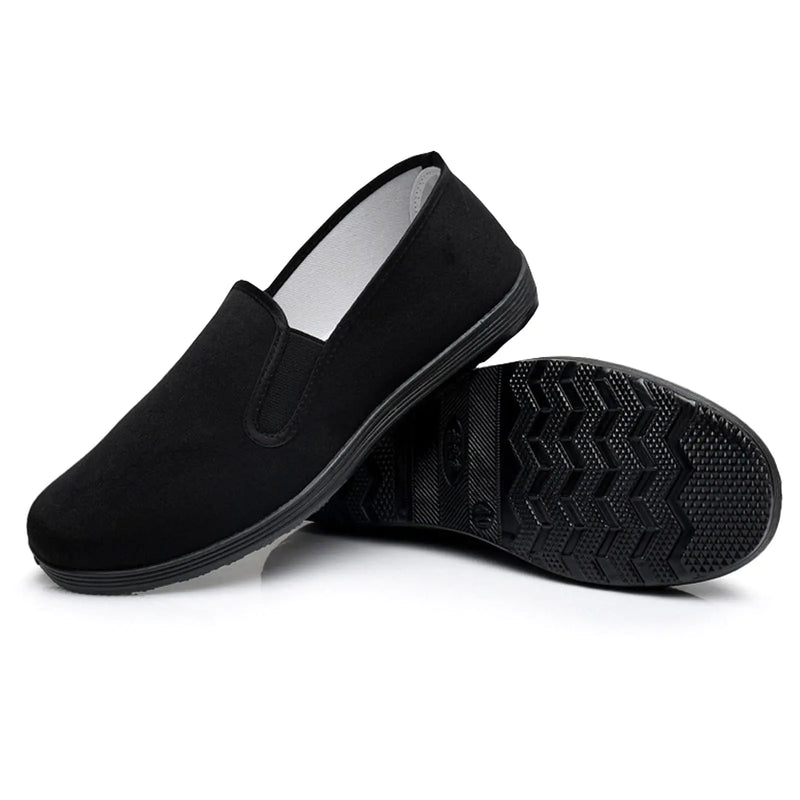 Chinese Kung Fu Slippers Canvas Martial Arts Tai Chi Shoes Rubber Sole Unisex All Black Size Man 9/Woman 10 (260cm)