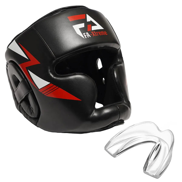 FA-Xtreme Boxing Headgear - Black - Head Gear & Mouth Guard for MMA Kickboxing Karate Taekwondo Muay Thai Sparring & Training - Martial Arts Helmet - Fits Adults Youth Kids 11+(Small/Medium)