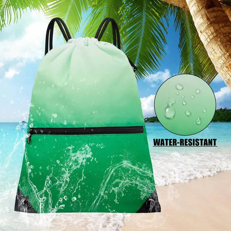 HOLYLUCK Drawstring Backpack Bag Sport Gym Sackpack Gradient Green - Mike's Gear 
