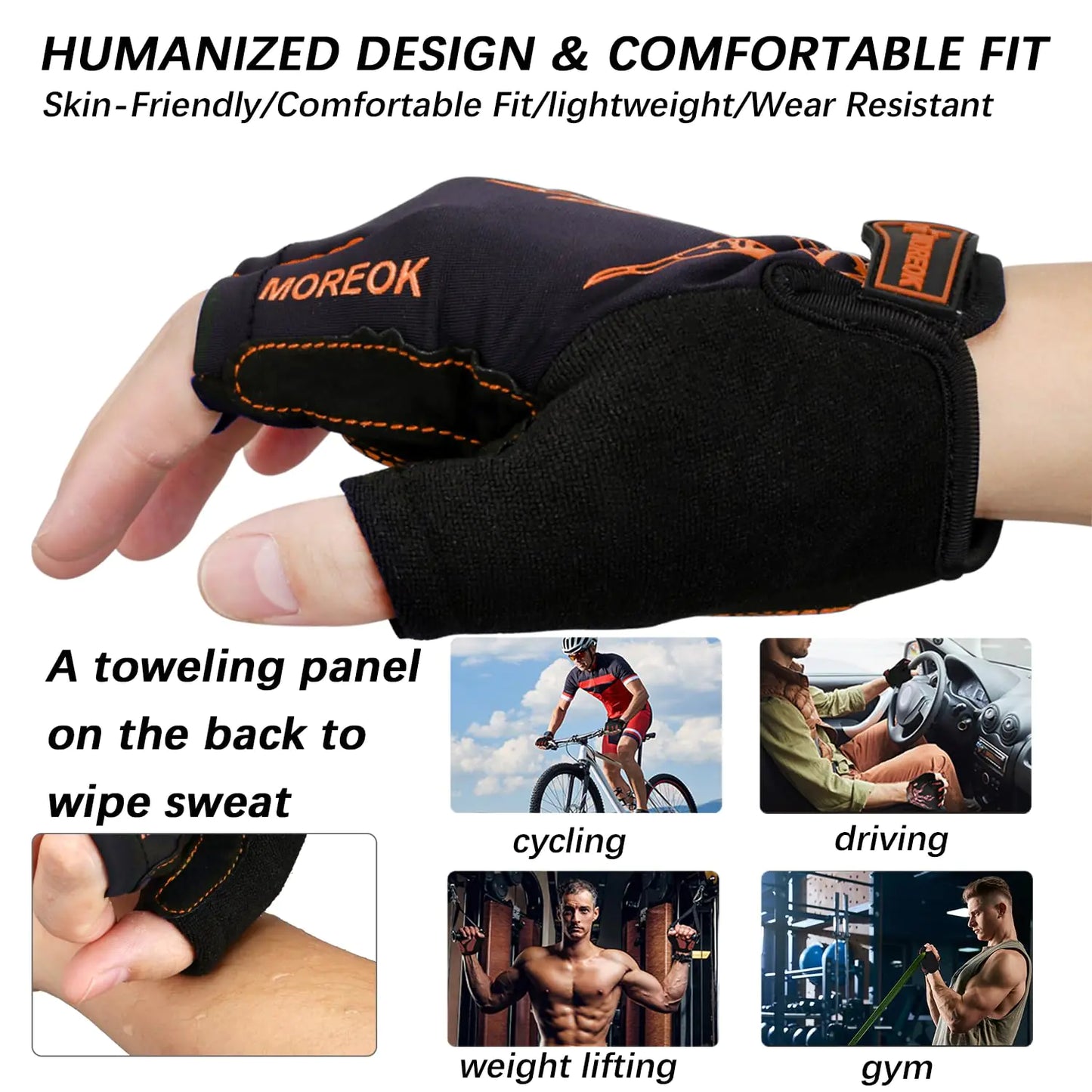 MOREOK Cycling Gloves Bike Gloves for Men/Women-[5MM Gel Pad] Biking Gloves Half Finger Bicycle Gloves Exercise Workout Gloves for Cycling/Weight Lifting/Gym/Motorcycle/Rowing Orange XX-Large