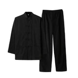 ZooBoo Chinese Martial Arts Suit - Chinese Traditional Tang Suit Costume Kung Fu Uniforms Long Sleeve Jacket Suits Shirt and Pant Outfit Uniforms for man - Pure Cotton (M Black)