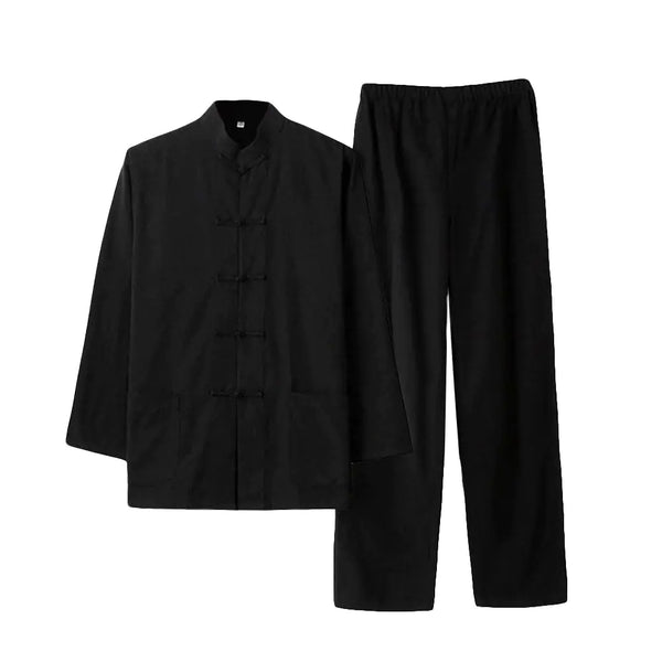 ZooBoo Chinese Martial Arts Suit - Chinese Traditional Tang Suit Costume Kung Fu Uniforms Long Sleeve Jacket Suits Shirt and Pant Outfit Uniforms for man - Pure Cotton (M Black)