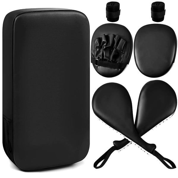 Poen 7 in 1 Taekwondo Kick Pad Boxing Training Equipment Punching Mitts Martial Arts Training Equipment Wrist Band Adjustable Soft Training Pads Set for Karate Muay Thai MMA Training(Black)