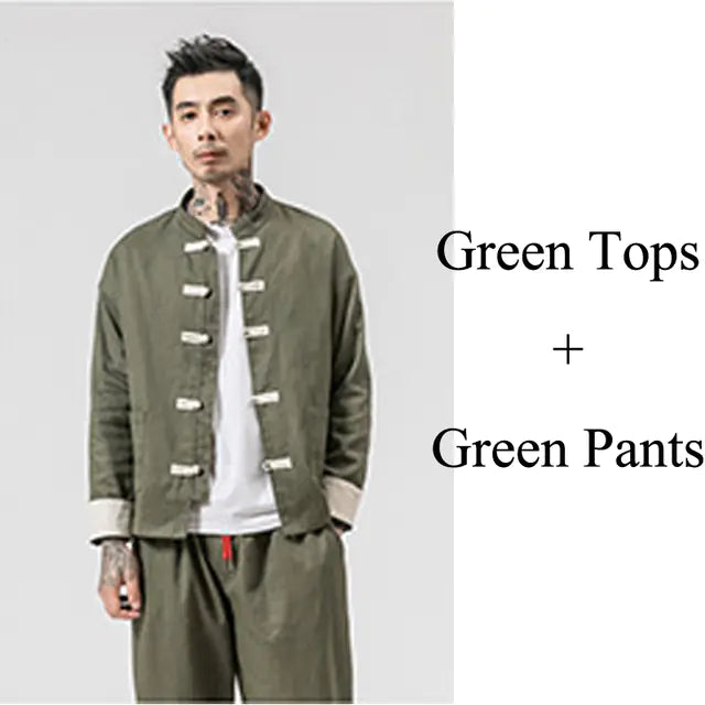 Men's Chinese Style Kung Fu Jacket with Pants and T-Shirt