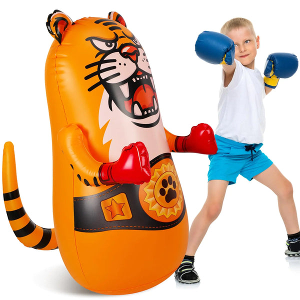 Wettarn Inflatable Tiger Punching Bag for Kids 47 Inches Boxing Bounce Back Bop Bag with Thicker Material Blow up Tiger Kicking Bag Karate Kickboxing Taekwondo Kids Gift for Birthday Party Age 6+