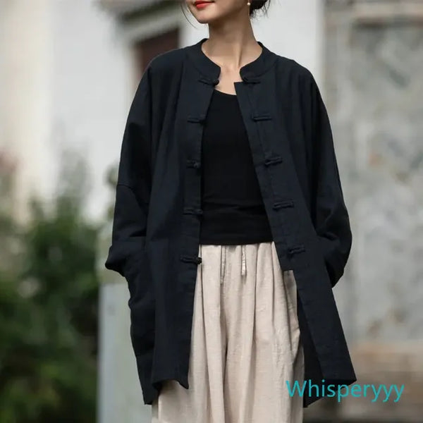 Women's Cotton Hemp Zen Cardigan - Traditional Kung Fu Style