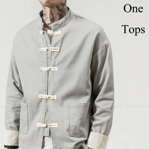Men's Chinese Style Kung Fu Jacket with Pants and T-Shirt