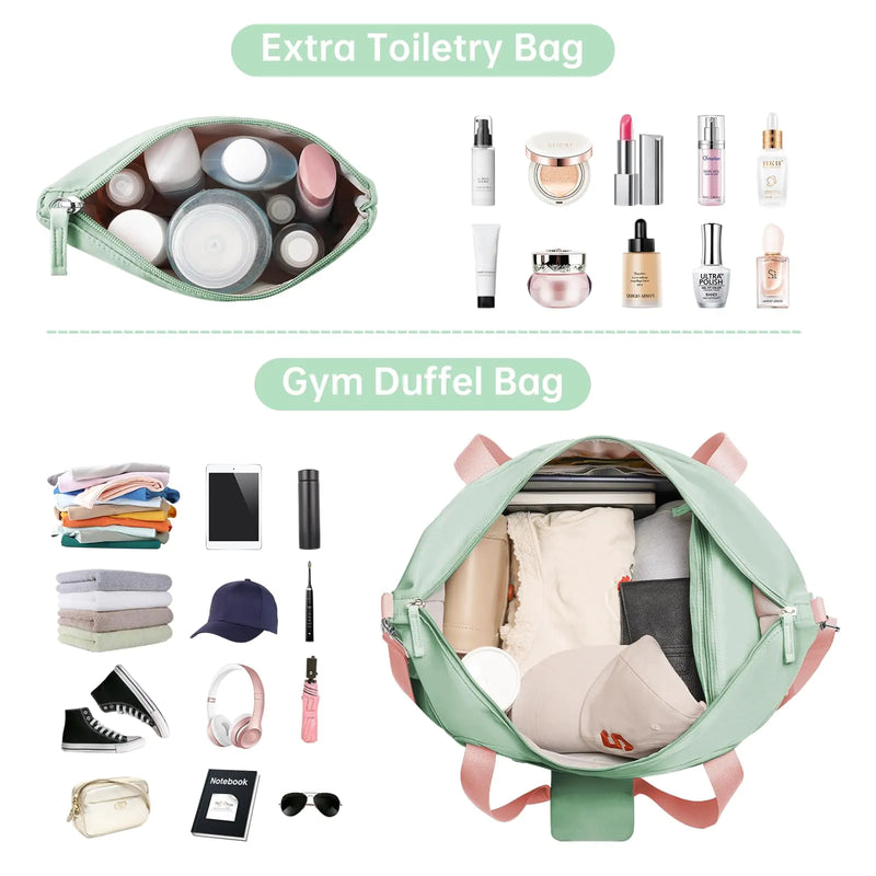 ETRONIK Gym Bag for Women, Travel Duffel Bag with USB Charging Port, Weekender Overnight Bag with Wet Pocket & Shoes Compartment for Women, Travel, Gym, Yoga (Green Pink) Medium Pink Green - Mike's Gear 