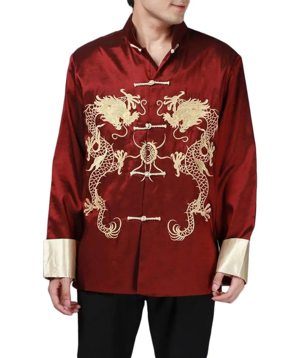 BTRC Mens Oriental Tai Chi Kung Fu Asian Chinese Top Jacket Coat (USA XS - Tag says M Red)
