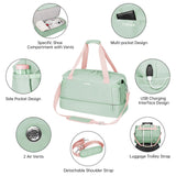 ETRONIK Gym Bag for Women, Travel Duffel Bag with USB Charging Port, Weekender Overnight Bag with Wet Pocket & Shoes Compartment for Women, Travel, Gym, Yoga (Green Pink) Medium Pink Green - Mike's Gear 