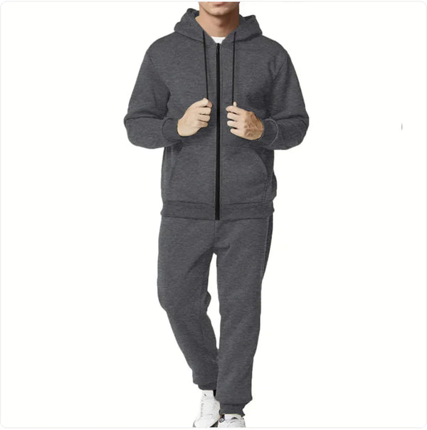 Casual Solid Color Hooded Zip Cardigan Set - Mike's Gear 