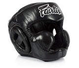 Fairtex HG13L Genuine Leather Boxing Headgear - MMA & Muay Thai Protection with Adjustable Straps and Multi-Layered Shock Absorption - Ideal for Boxing Sparring and Martial Arts(Black/Large)