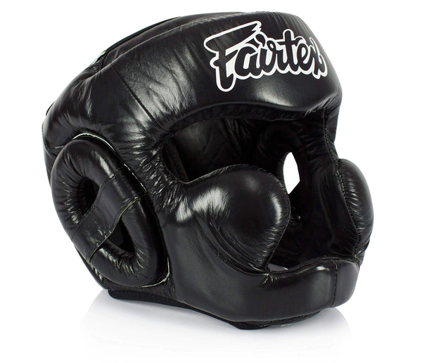 Fairtex HG13L Genuine Leather Boxing Headgear - MMA & Muay Thai Protection with Adjustable Straps and Multi-Layered Shock Absorption - Ideal for Boxing Sparring and Martial Arts(Black/Large)