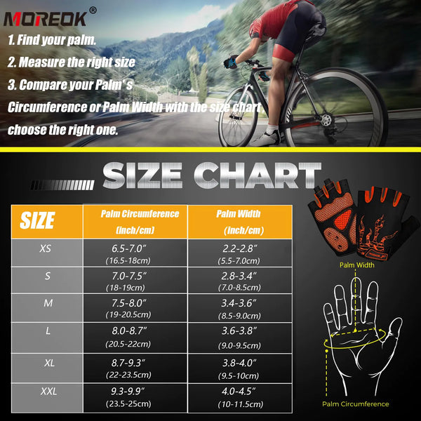 MOREOK Cycling Gloves Bike Gloves for Men/Women-[5MM Gel Pad] Biking Gloves Half Finger Bicycle Gloves Exercise Workout Gloves for Cycling/Weight Lifting/Gym/Motorcycle/Rowing Orange XX-Large - Mike's Gear 