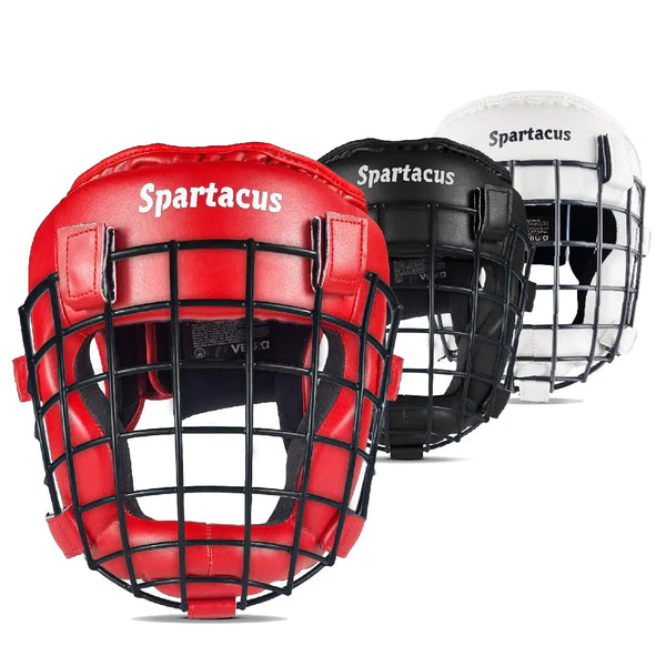 Victorbudo Boxing Headgear Removeable Face Grill Headgear Boxing Sparring Grappling MMA Gear Martial Arts Boxing Equipment for Competition and BJJ Training Headgear for Men (Red X-Large)
