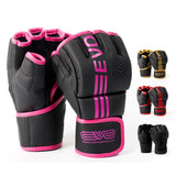EVO Fitness Matte Black MMA Gloves Martial Arts Mitts Grappling Sparring Men Muay Thai Cage Fighting Boxing Combat Sports Women Pink UFC Punching Bag Training (Pink Small)