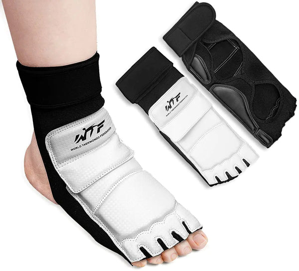 LangRay Taekwondo Sparring Gear Foot Protector Karate Boxing Sparring Foot Guard Martial Arts Protective Foot Gear for Kung Fu Punch Bag Kickboxing MMA Training L White